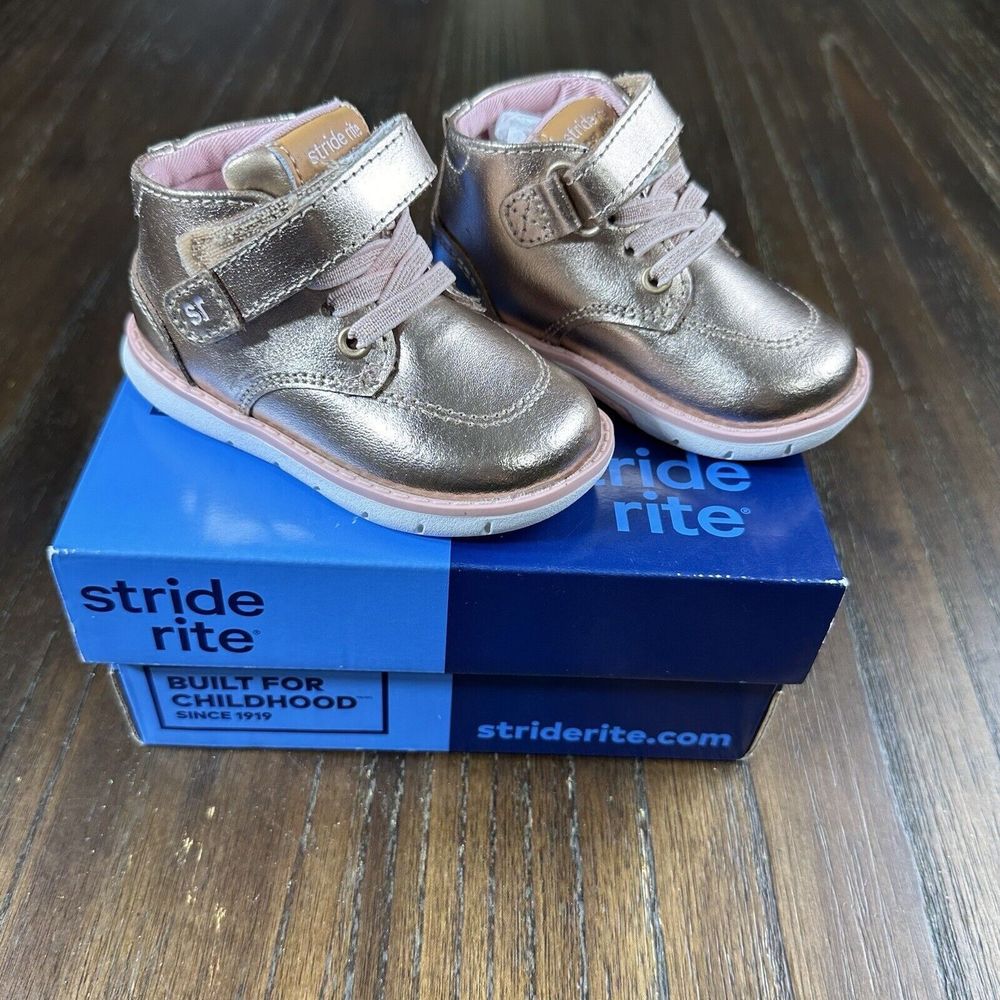 Stride Rite SRT Quinn Rose Gold Leather Bootie Size 4W